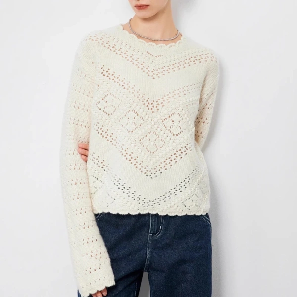 Spring Summer Hollow Out Knitwear Handmade 100% Cashmere Sweaters for Women