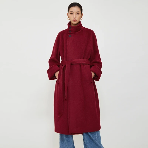 Vintage Stand-up Collar Top Sully Fleece Coat Long Loose Slouchy Wind Thickened Winter Alpaca Cashmere Coat Large Size - Image 3