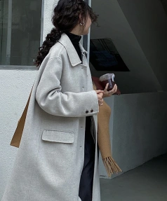 Haute Couture Double-faced Woolen Goods Winter  Peru 100% Wool Coat Handmade Solid Color Single Breasted