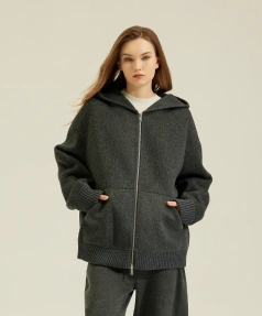 Cropped Double Faced Woolen Coat Winer Luxury Alpaca Wool Coats Women With Hood