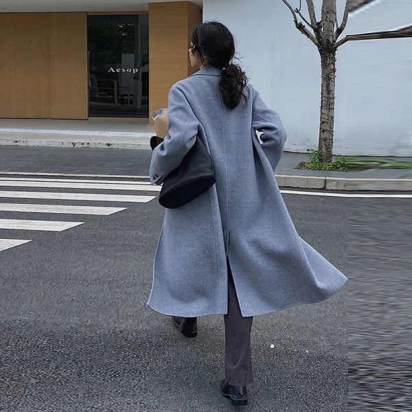 Haute Couture Double-faced Woolen Goods Winter  Peru 100% Wool Coat Handmade Solid Color Single Breasted - Image 4