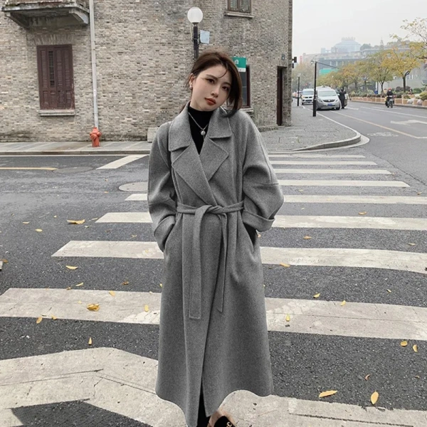 Haute Couture Double-faced Woolen Goods Winter  100% Wool Coat Handmade Solid Color New Design - Image 3