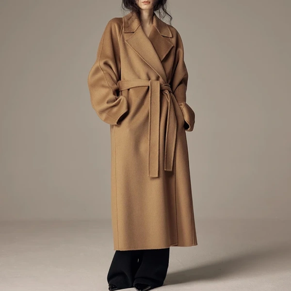 Double Faced Long Woolen Coats Winter Luxury Cashmere Wool Trench Coat Women with Belt - Image 3