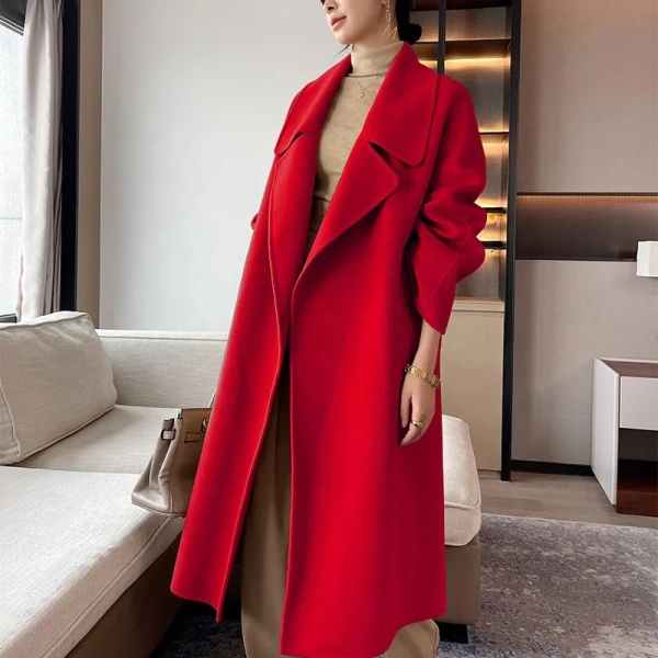 High-end High Quality Soft Warm Classic Double-breasted Lace-up Long-sleeved Women's Cashmere Coat - Image 6