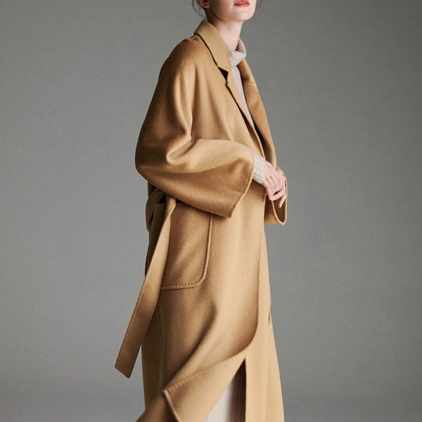 Women's Wool Blends Winter High Quality Double-faced Woolen Goods With Pocket Popular Design Long Wool Ladies Coat - Image 4
