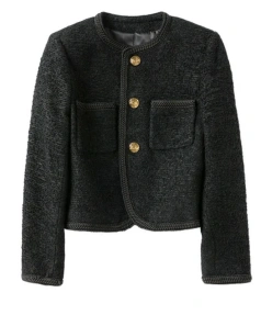 Autumn Winter Tweed Cropped Jackets Korean Fashion O-Neck Single Breasted Knitted Wool Coat Women With Golden Button