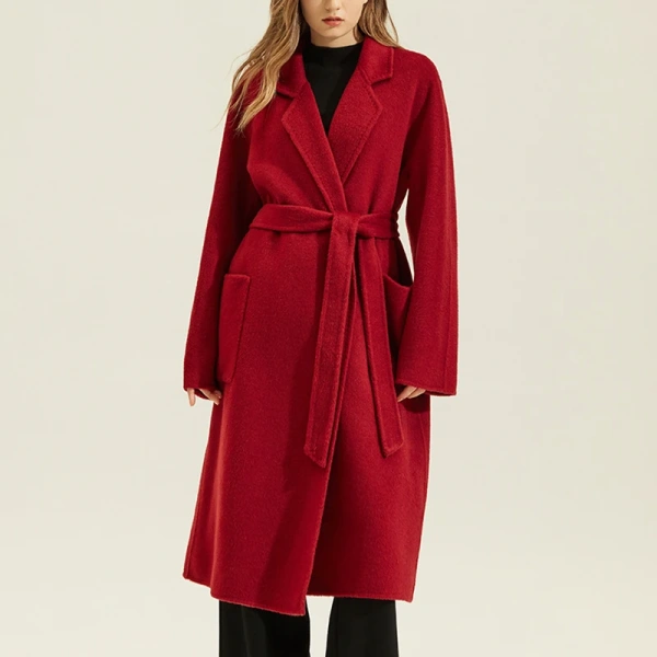 Handmade Goat Cashmere Coat Winter Genuine Long Genuine Wool Coats Women With Belt