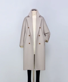 High Quality Women's Pure Cashmere Coat Fashion Design Double Breasted With Pockets Europe Suitable for Commuting to Work
