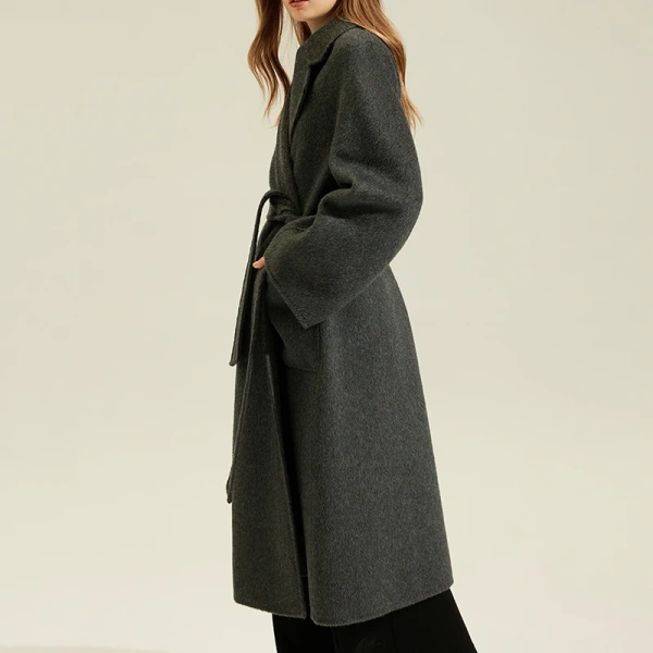 Belted Woolen Trench Coat Double Faced Long Alpaca Wool Coats for Women - Image 4