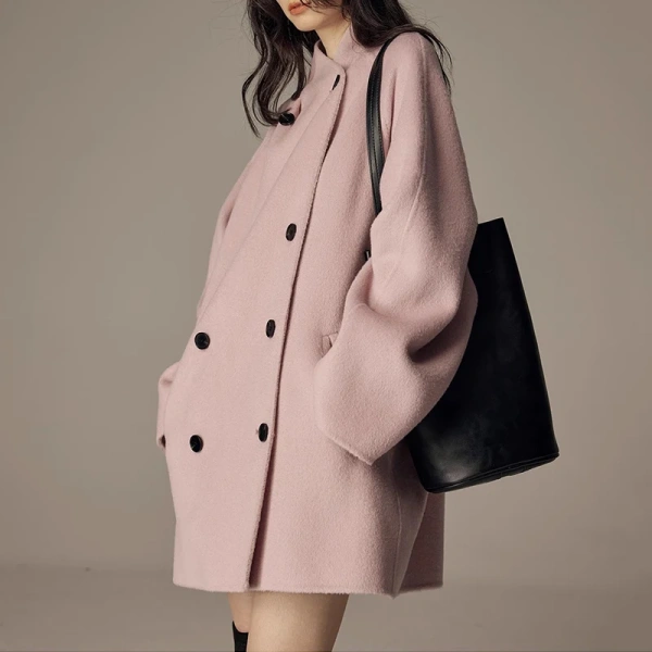Autumn Winter Double Faced Camel Hair Coat Luxury Double Breasted Real Wool Coat for Women - Image 3