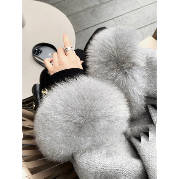 Winter New High-end Double-sided Alpaca Fur Strapped Coat Cuffs Detachable fox Fur Temperament Coat - Image 3