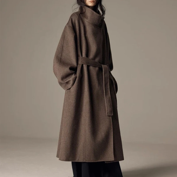 Double Faced Camel Hair Woolen Coat Luxury Oversized Wool Coats Women with Belt - Image 4