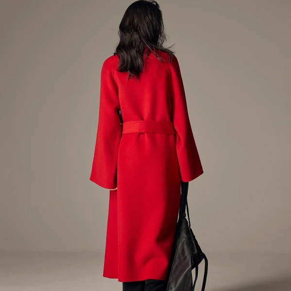 Winter Turn Down Collar Women Woolen Coats Luxury Double Faced Long Wool Coat Women with Belt - Image 2