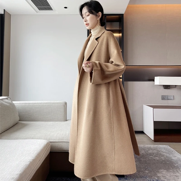 Haute Couture Waterwave Soft Camel Hair Sledgehammer Hand Sewn Classic Reversible Cashmere Coat - Image 5