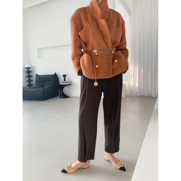 Small Perfume Buckle Double-sided Soft Suri Alpaca Wool Coat Female Fall and Winter New Fashion Atmosphere - Image 4