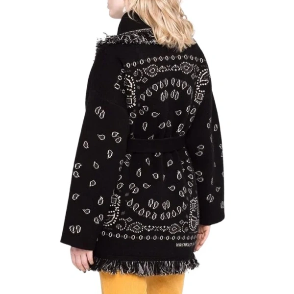 Fashion Tassel Knitted Cardigan Loose Thick Jacquard Wool Knitted Coats Women with Belt - Image 2