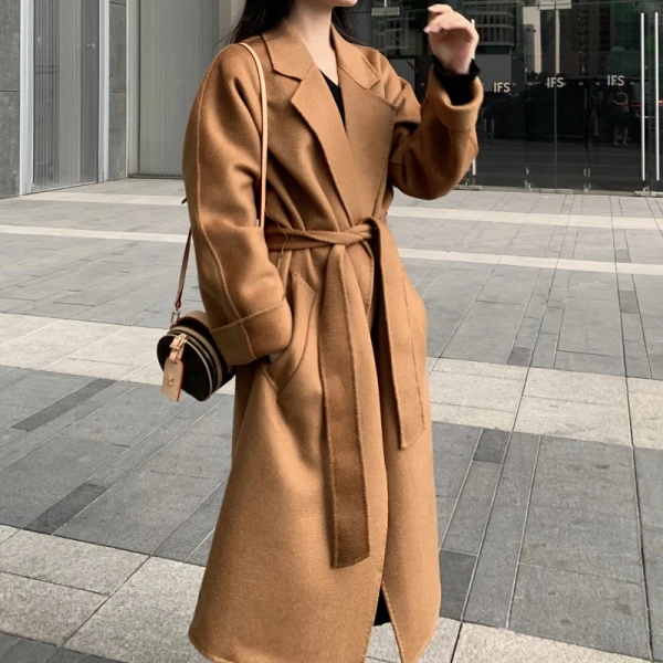 French Retro Double-sided Wool Coat Long Hair A-line Winter Long Thick High-grade Wool Coat for Women - Image 6