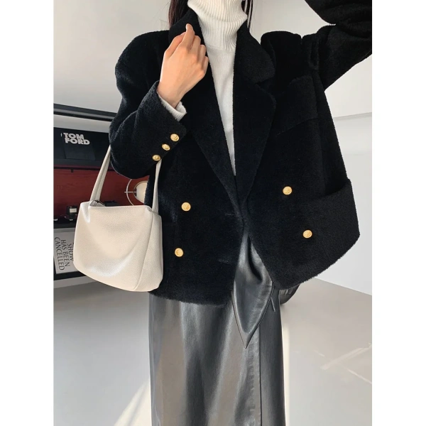Small Perfume Buckle Double-sided Soft Suri Alpaca Wool Coat Female Fall and Winter New Fashion Atmosphere - Image 2