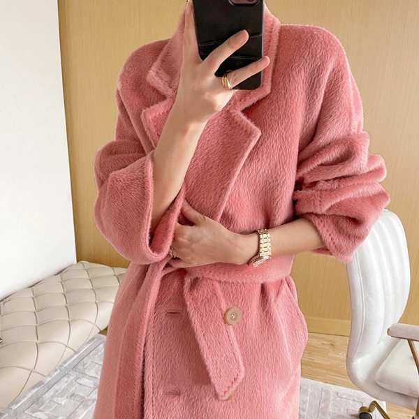 High-end 2025Haute Couture Plush the Real Alpaca Hair Profile Winter Thickening Keep Warm Cashmere Coat - Image 3