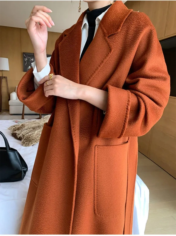 Haute Couture Winter Classic Water Ripple Cashmere Coat Solid Color  Handmade Stick Pocket - Image 5