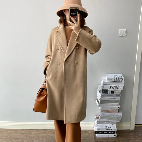 Winter High Quality Long Winter Wool Ladies Coat With Pocket Concealed Buckle New Design  Fashion Classic Commuting - Image 4