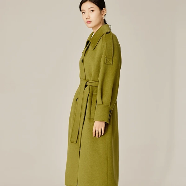 Women's Wool and Blend Winter Single Breasted With Pockets Tie Long Soft Wool Jacket European Fashion Simple Commuter - Image 3