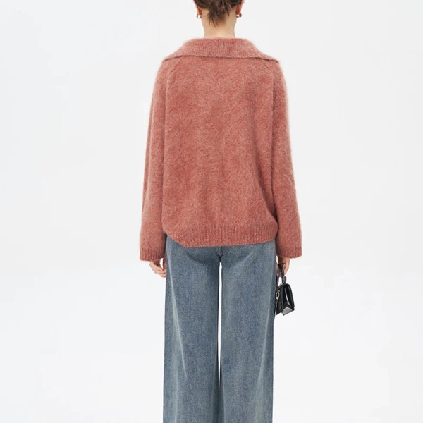 Turn Down Collar Knitted Pullover Sweaters Mohair Knitwear Women - Image 2