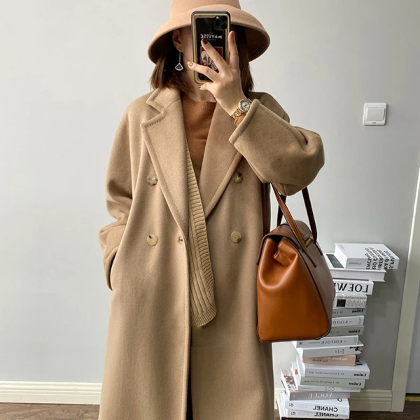 Winter High Quality Long Winter Wool Ladies Coat With Pocket Concealed Buckle New Design  Fashion Classic Commuting