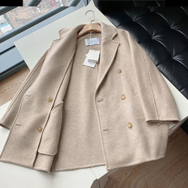 100% Cashmere Short Payment Loose Coat Winter Double-faced Woolen Goods  Handmade Quality Goods Spot Stock - Image 4