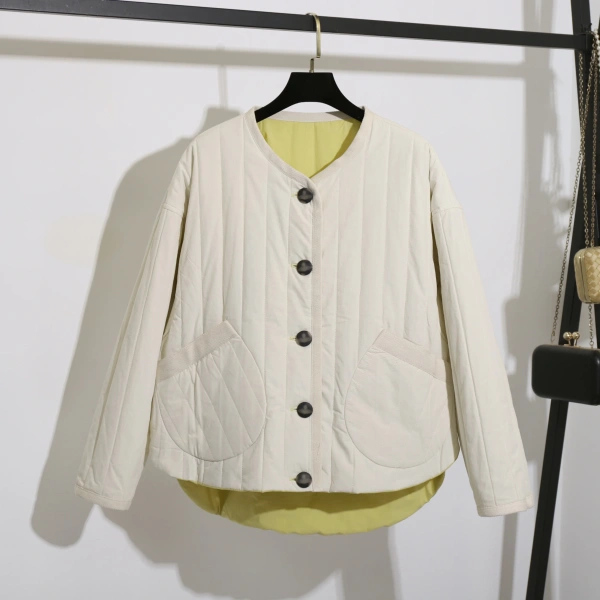 Women's Reversible 100% Cotton Puffer Jacket Single Breasted Winter Spring Casual Outerwear with Breathable Feature - Image 3