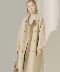 Popular Design Winter High Quality Classic Double-breastedLong Winter  Wool Ladies Coat Women's Wool Blends