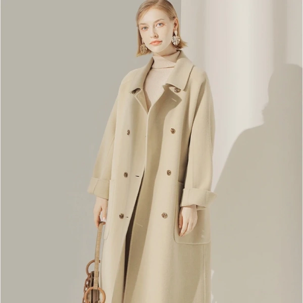Popular Design Winter High Quality Classic Double-breastedLong Winter  Wool Ladies Coat Women's Wool Blends