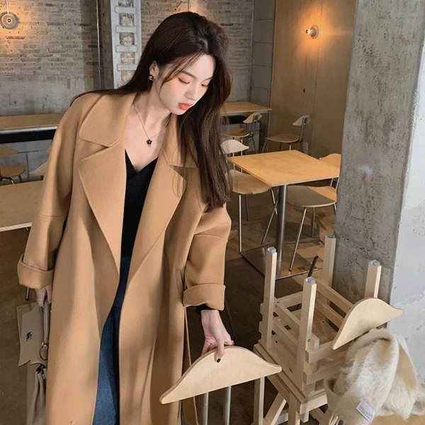 Haute Couture Double-faced Woolen Goods Winter  100% Wool Coat Handmade Solid Color New Design