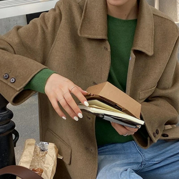 Haute Couture Double-faced Woolen Goods Winter  Peru 100% Wool Coat Handmade Solid Color Single Breasted - Image 5