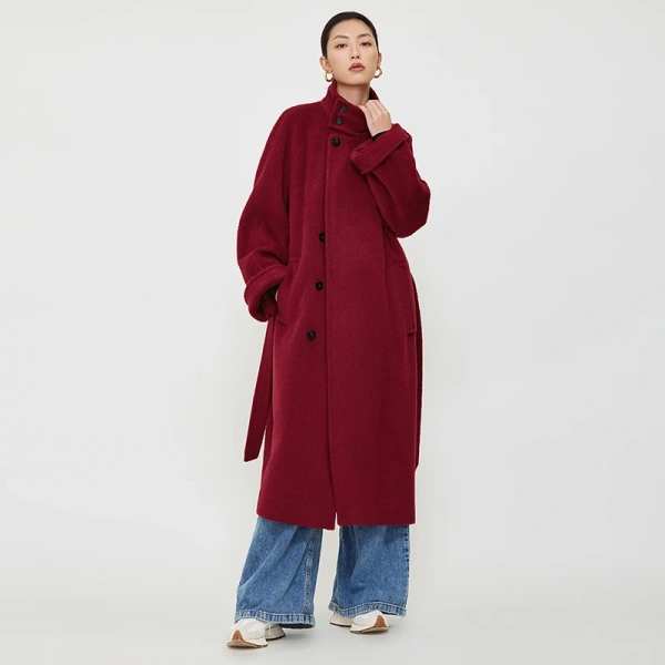 Vintage Stand-up Collar Top Sully Fleece Coat Long Loose Slouchy Wind Thickened Winter Alpaca Cashmere Coat Large Size - Image 4