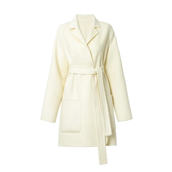 Senior Suit Double-sided Tweed Soft Cashmere Coat Female Fall and Winter New Temperament in the Long Tie Tweed Elegance