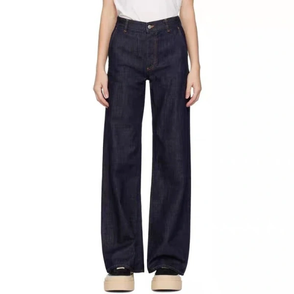 Cotton Denim Wide Leg Pants Vintage High Waist Jeans for Women