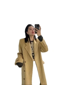 Real Handmade Long Wool Double-sided Wool Coat Women's Medium-length Autumn and Winter Commuting Solid Color Simple Retro