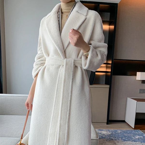High Quality Peru Alpaca Hair Winter Thickening Keep Warm Plush Europe and America Popular Long Cashmere Coat