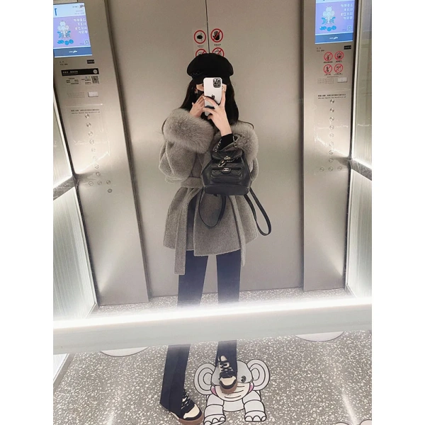 Winter New High-end Double-sided Alpaca Fur Strapped Coat Cuffs Detachable fox Fur Temperament Coat - Image 5