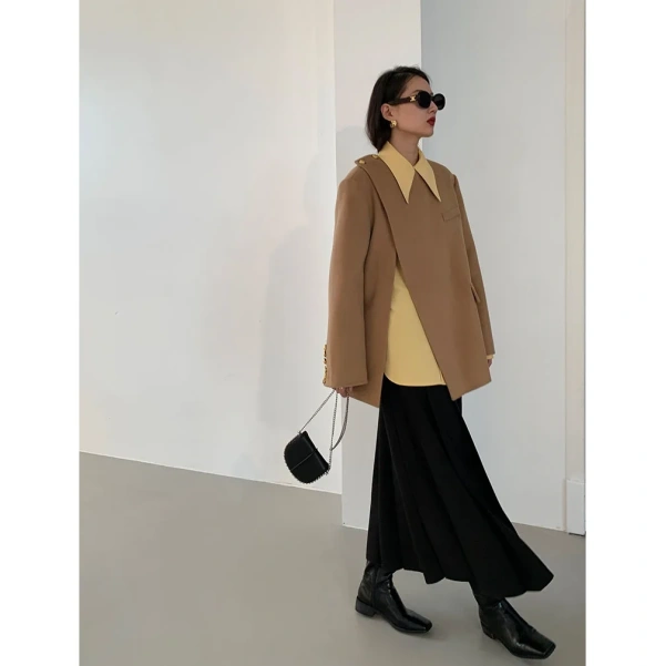 Retro Design Short Section Diagonal Lapel Double-sided Handmade Pure Cashmere Coat Twill Soft Wool Coat Women's Winter New - Image 3
