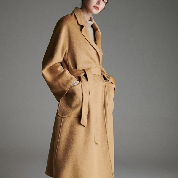 Women's Wool Blends Winter High Quality Double-faced Woolen Goods With Pocket Popular Design Long Wool Ladies Coat - Image 3