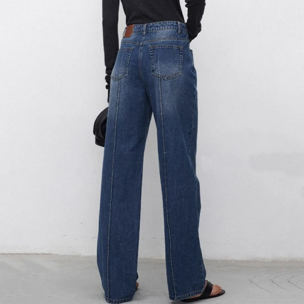Spring High Waist Cotton Jeans Women Vintage Denim Wide Leg Pants - Image 5