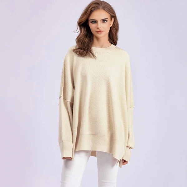 Solid Color Long Sleeve O Neck Pullover Women Loose Knitted Sweater - Image 4