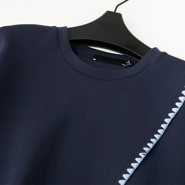 Splicing Design Pullover O Neck Knitted Cotton Sweater Women - Image 5
