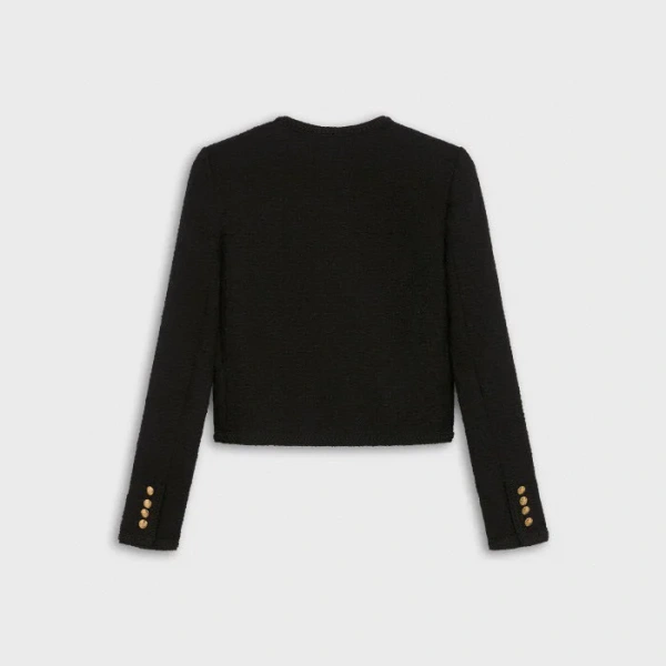 Autumn Winter Tweed Cropped Jackets Korean Fashion O-Neck Single Breasted Knitted Wool Coat Women With Golden Button - Image 2