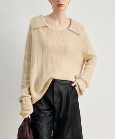 Turn Down Collar Cashmere Knitwear Luxury 100% Cashmere Knitted Sweater Women