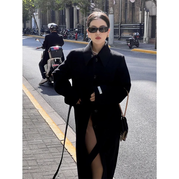 Positive Shoulder Thin Version Narrow 100 Wool Double-sided Coat High Quality Temperament Medium-length Tweed Jacket - Image 3