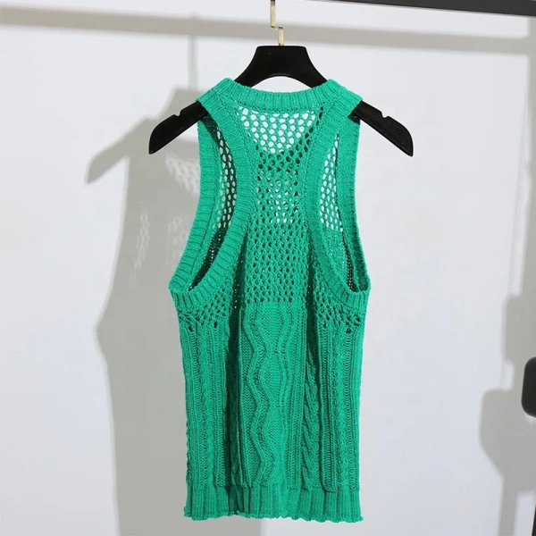 Sleeveless Hollow Out Knitted Cotton Sweater Vest Women - Image 2