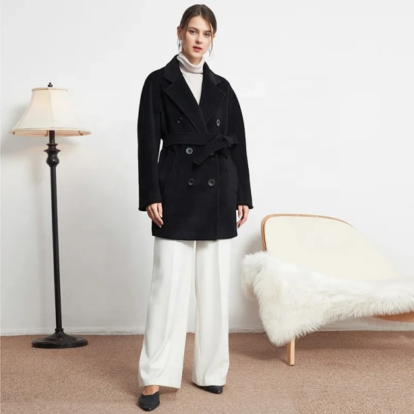 90% Wool +10% Cashmere Double Breasted High-end Selected Cashmere Coat Winter Thickening Warm in Stock - Image 2